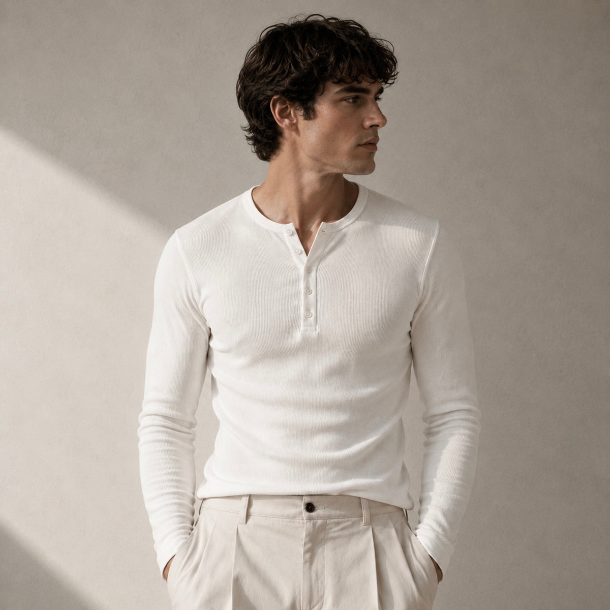 Ribbed Henley — White