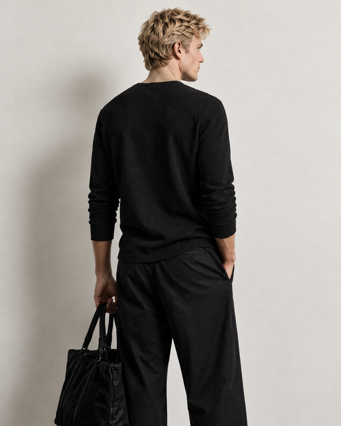 Ribbed Henley — Black
