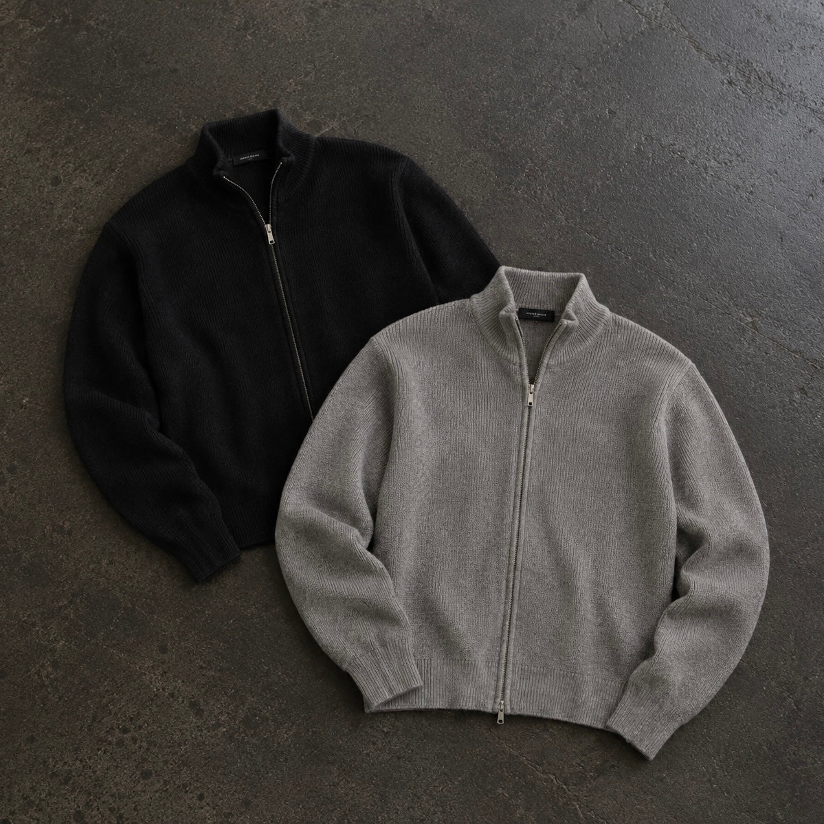 Ribbed Zip Cardigan — Black