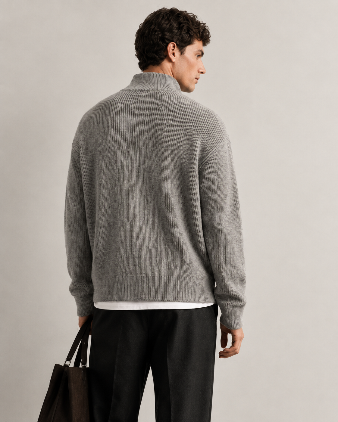 Ribbed Zip Cardigan — Grey