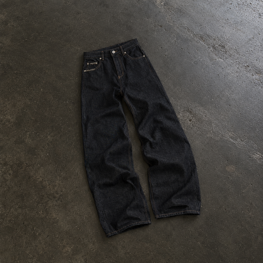 Raw Denim Wide-Leg Jeans