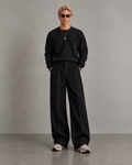 Ribbed Henley (black) + Pleated Trousers