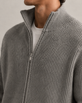 Ribbed Zip Cardigan — Grey