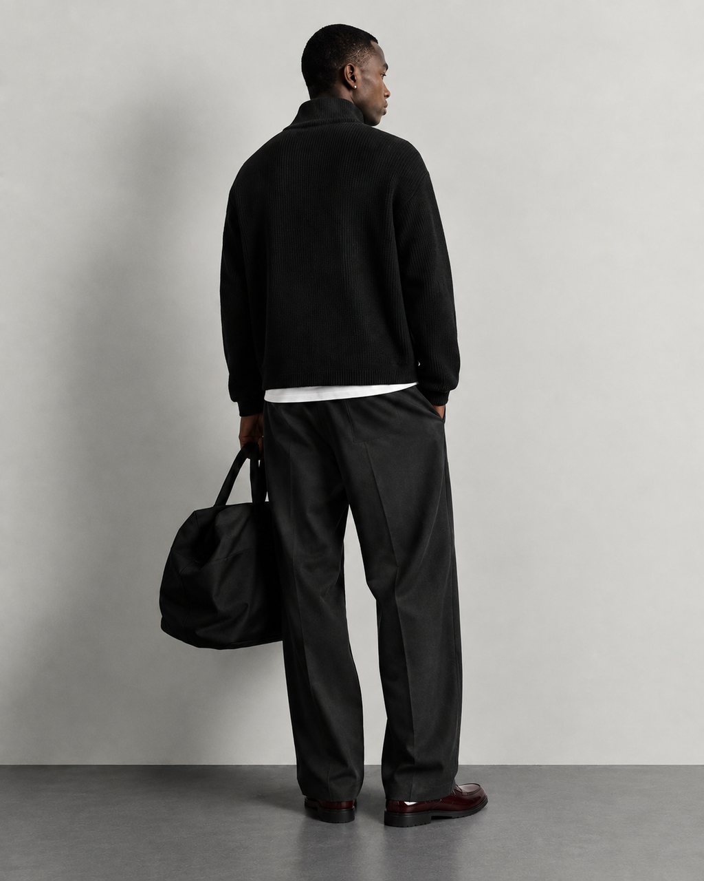 Ribbed Zip Cardigan — Black