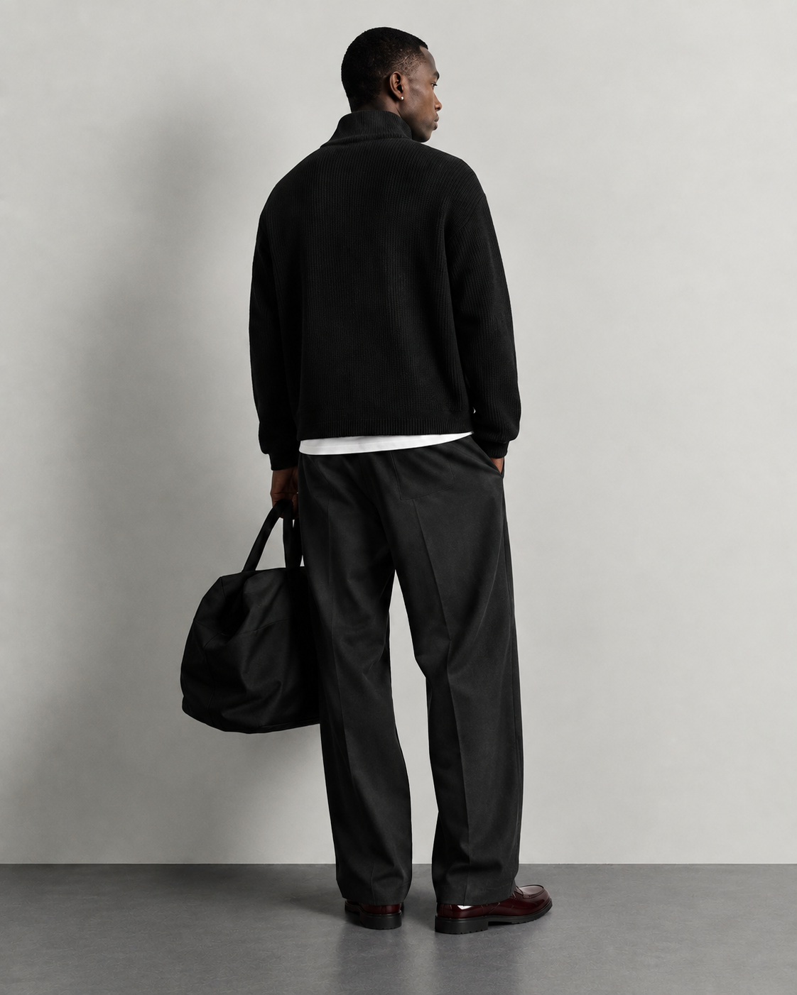 Ribbed Zip Cardigan — Black