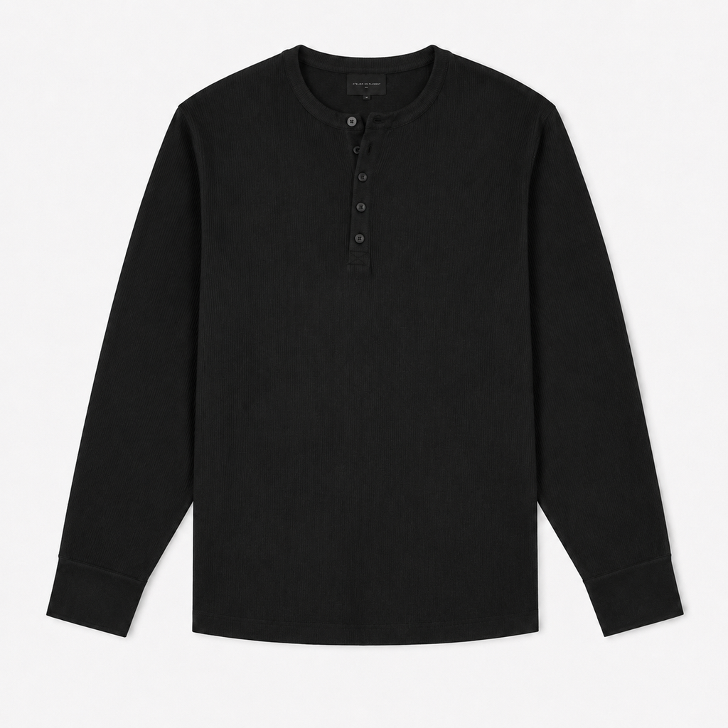 Geripptes Henley-Shirt — Schwarz