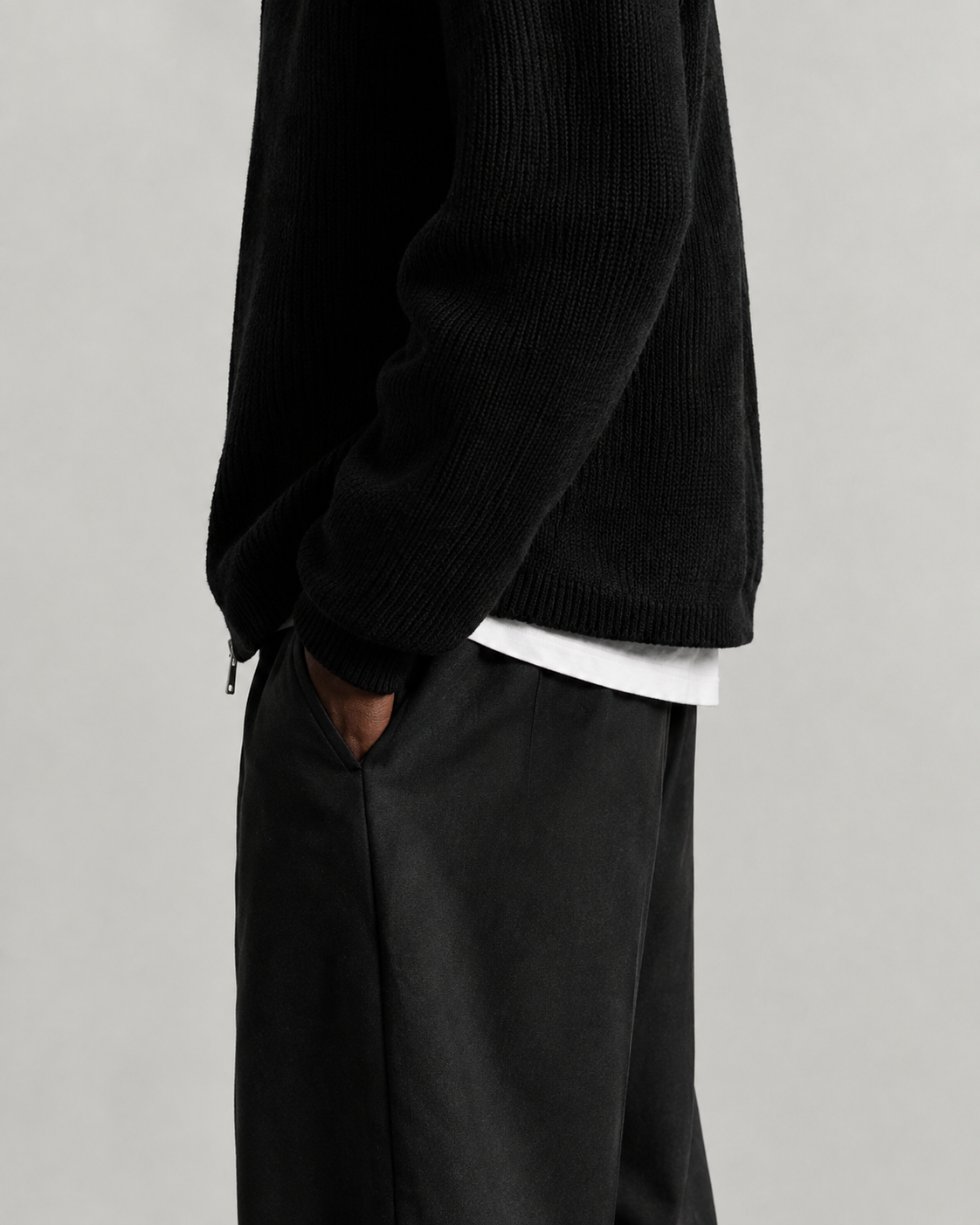 Ribbed Zip Cardigan — Black